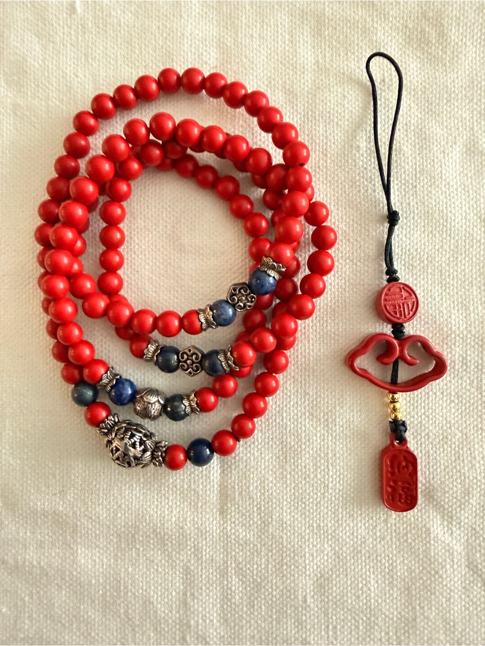 Imperial Cinnabar and Lapis Lazuli Beads Necklace/ bracelet